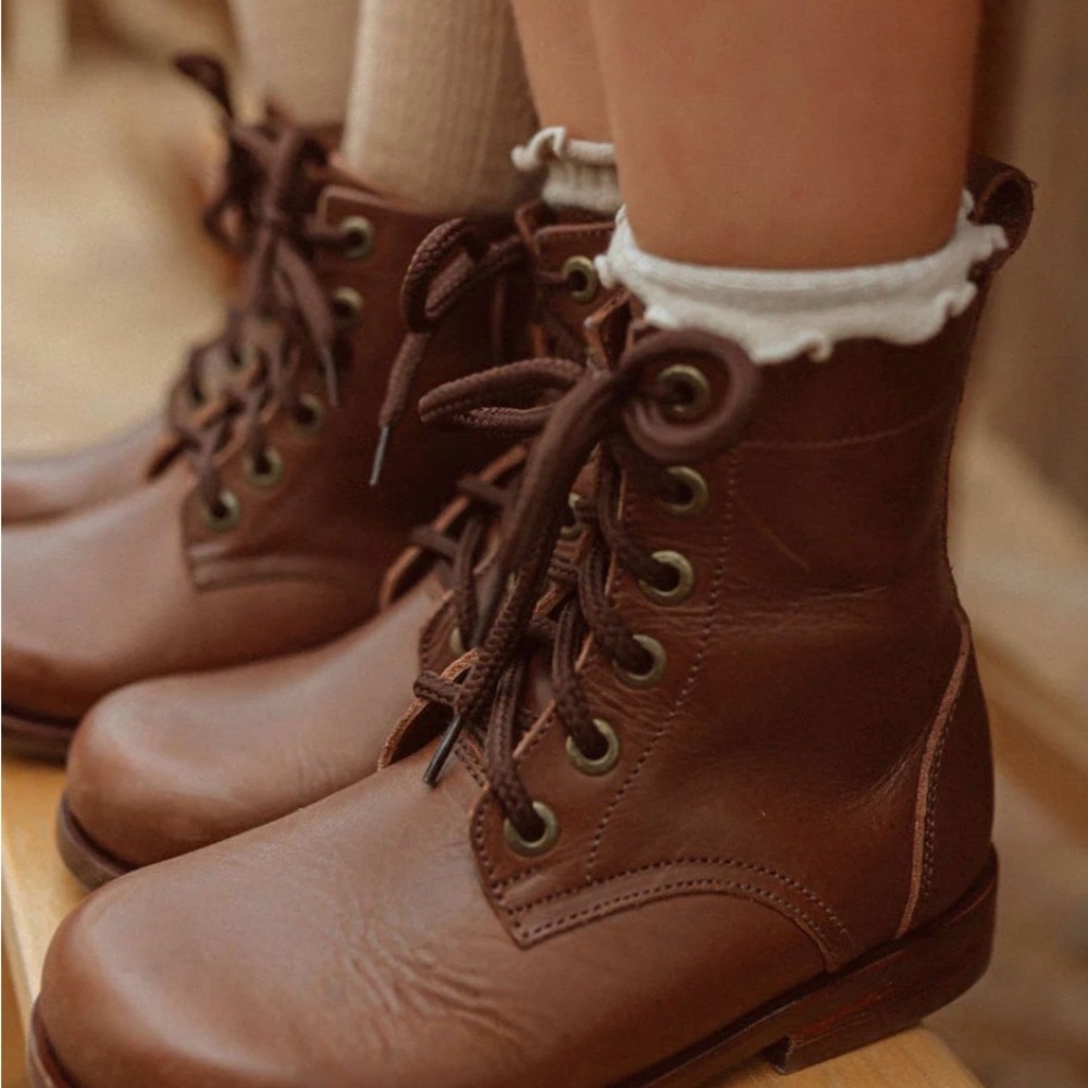 Classic Brown Kids Lace-Up Boots - Picture 6 of 6